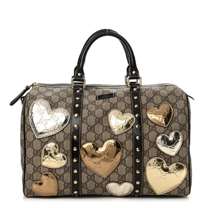 Gucci Monogram Guccissima Hearts Studded Medium Joy Boston Dark Brown 1 of 11