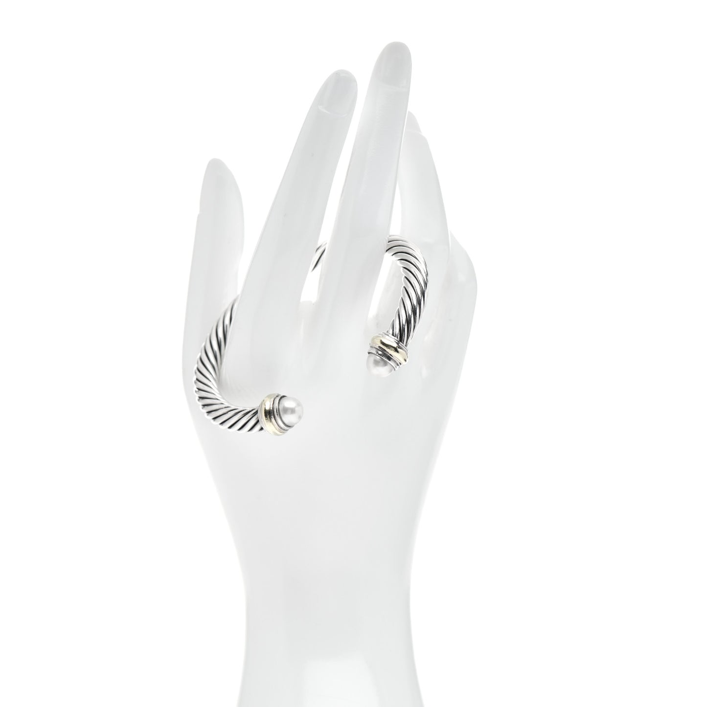 Sterling Silver 14K Yellow Gold Pearl 7mm Cable Classics Bracelet