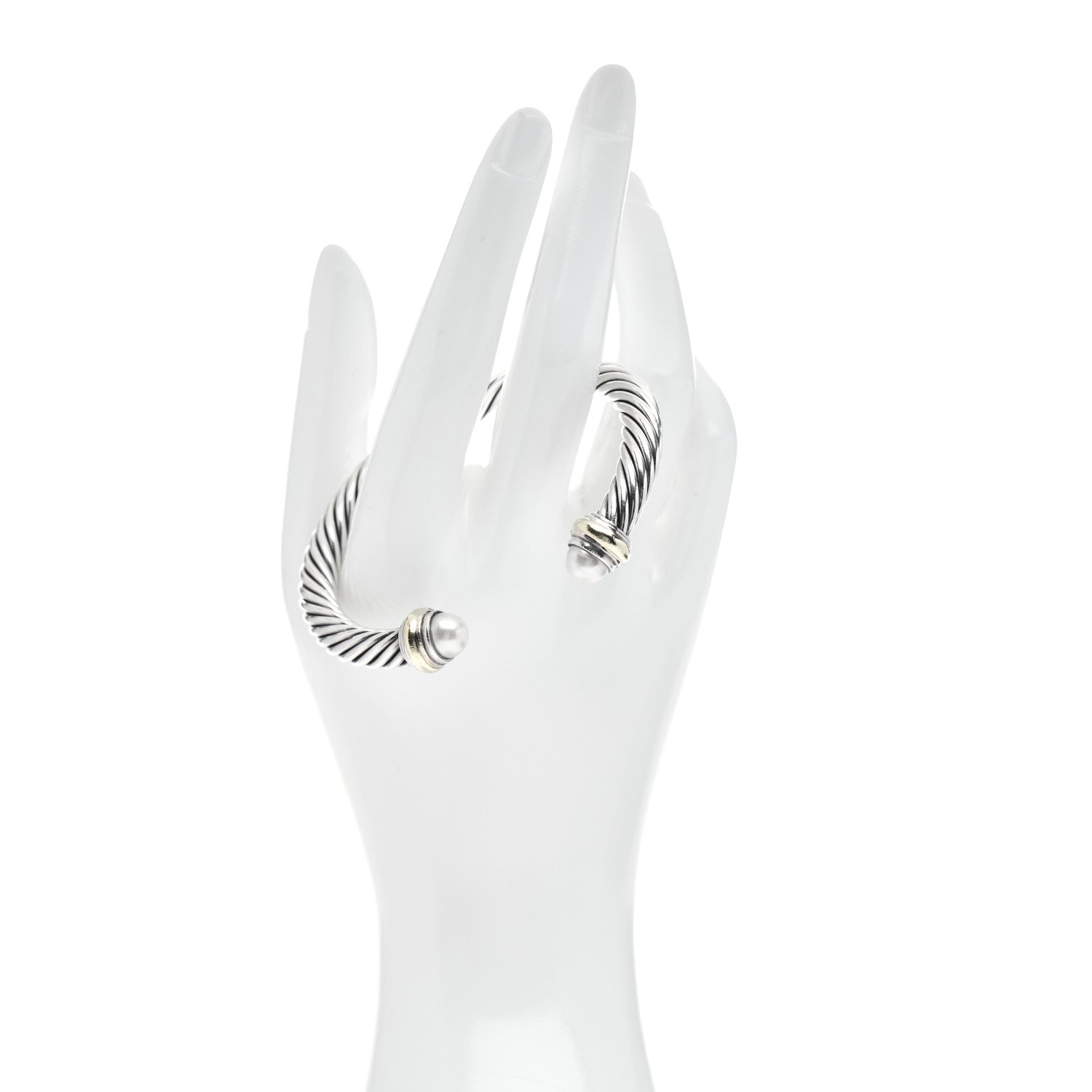 David Yurman Sterling Silver 14K Yellow Gold Pearl 7mm Cable Classics Bracelet 2 of 4