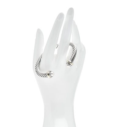David Yurman Sterling Silver 14K Yellow Gold Pearl 7mm Cable Classics Bracelet 2 of 4