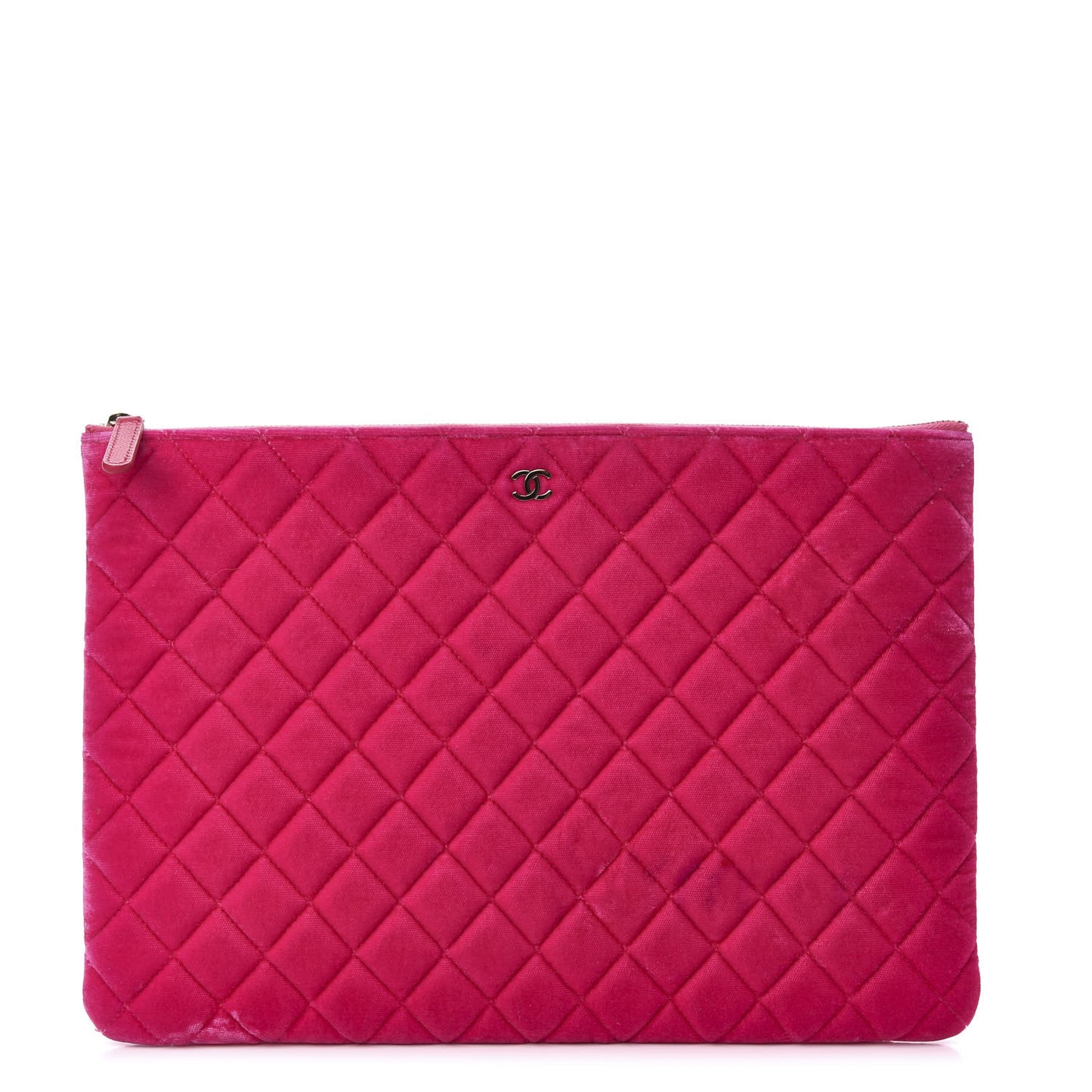 Velvet Quilted Large Cosmetic Case Fuchsia