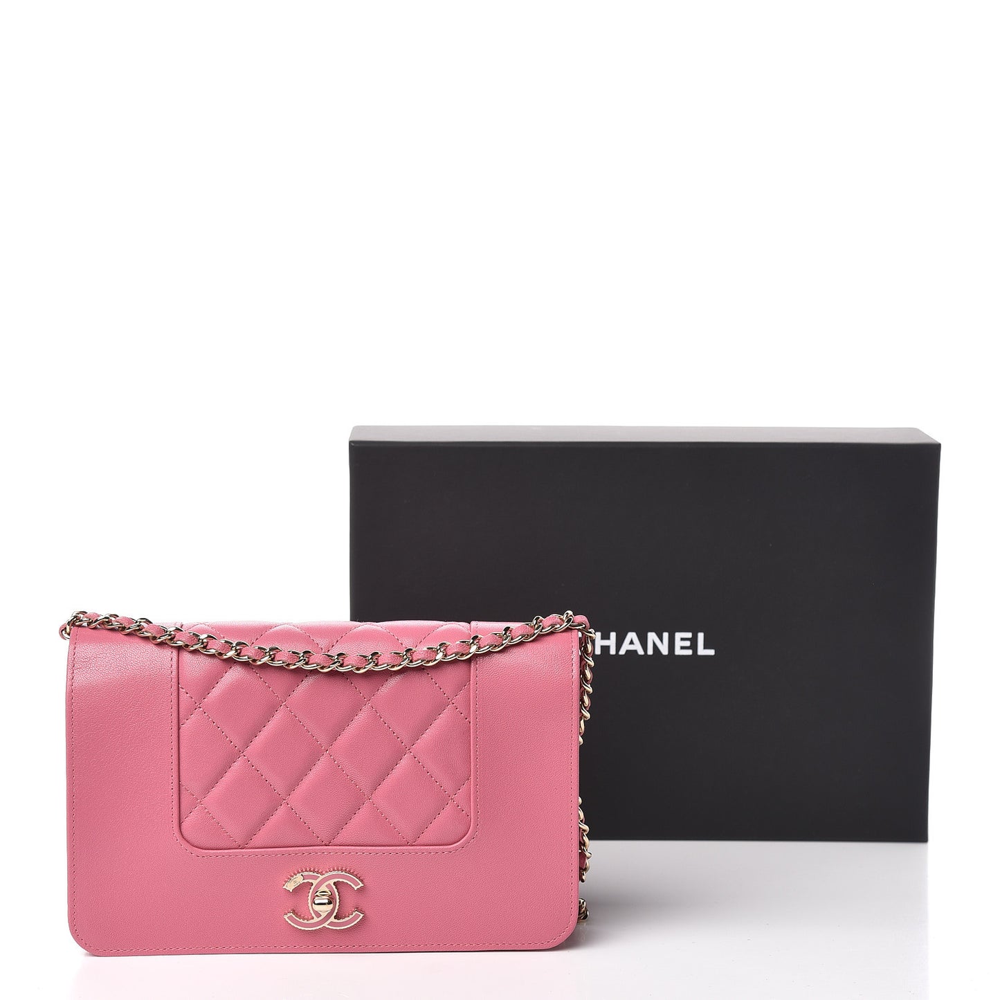 Sheepskin Quilted Mademoiselle Vintage Wallet On Chain WOC Dark Pink