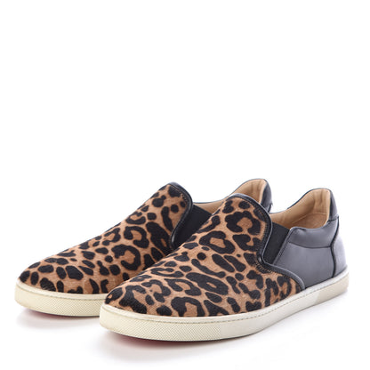 Christian Louboutin Pony Hair Jaguar Print Womens Master Key Flat Skate Sneakers 38 Brown Black 3 of 10