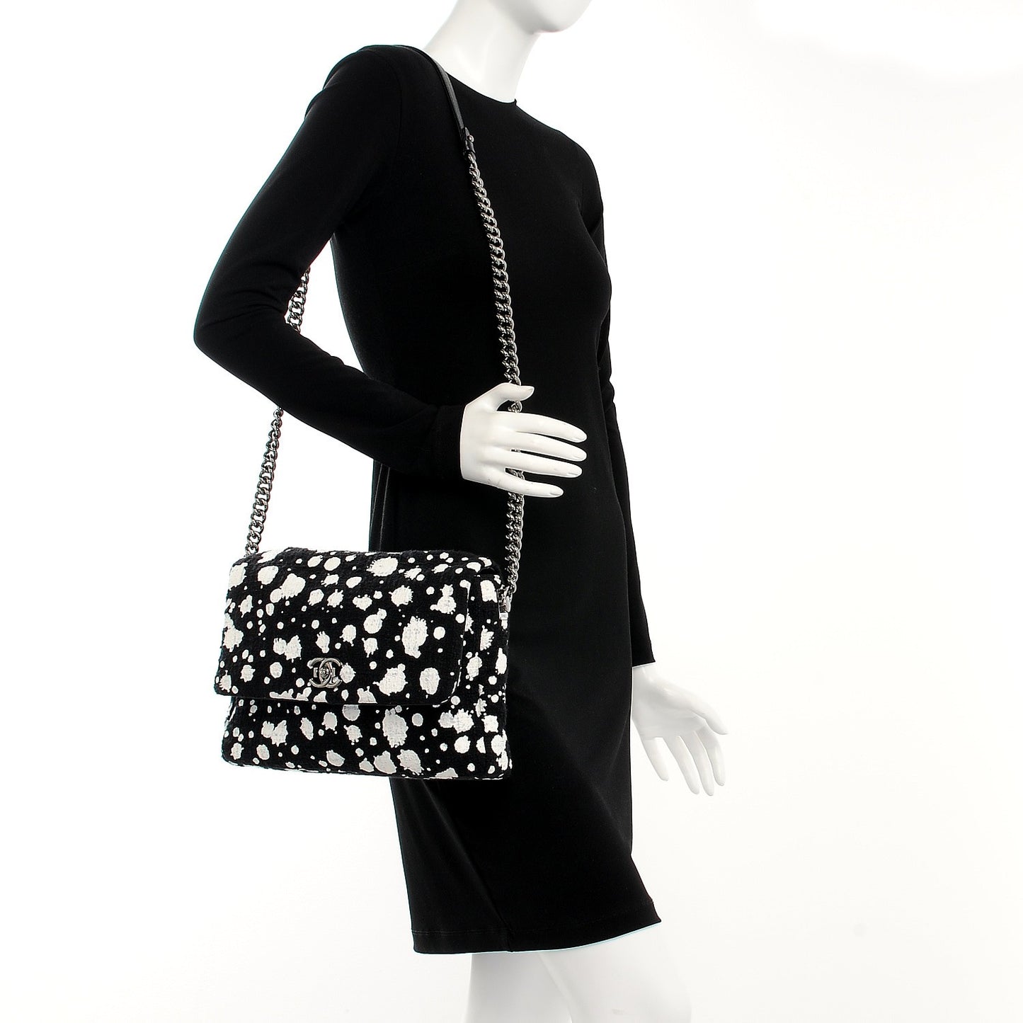 Painted Tweed Messenger Flap Bag Black