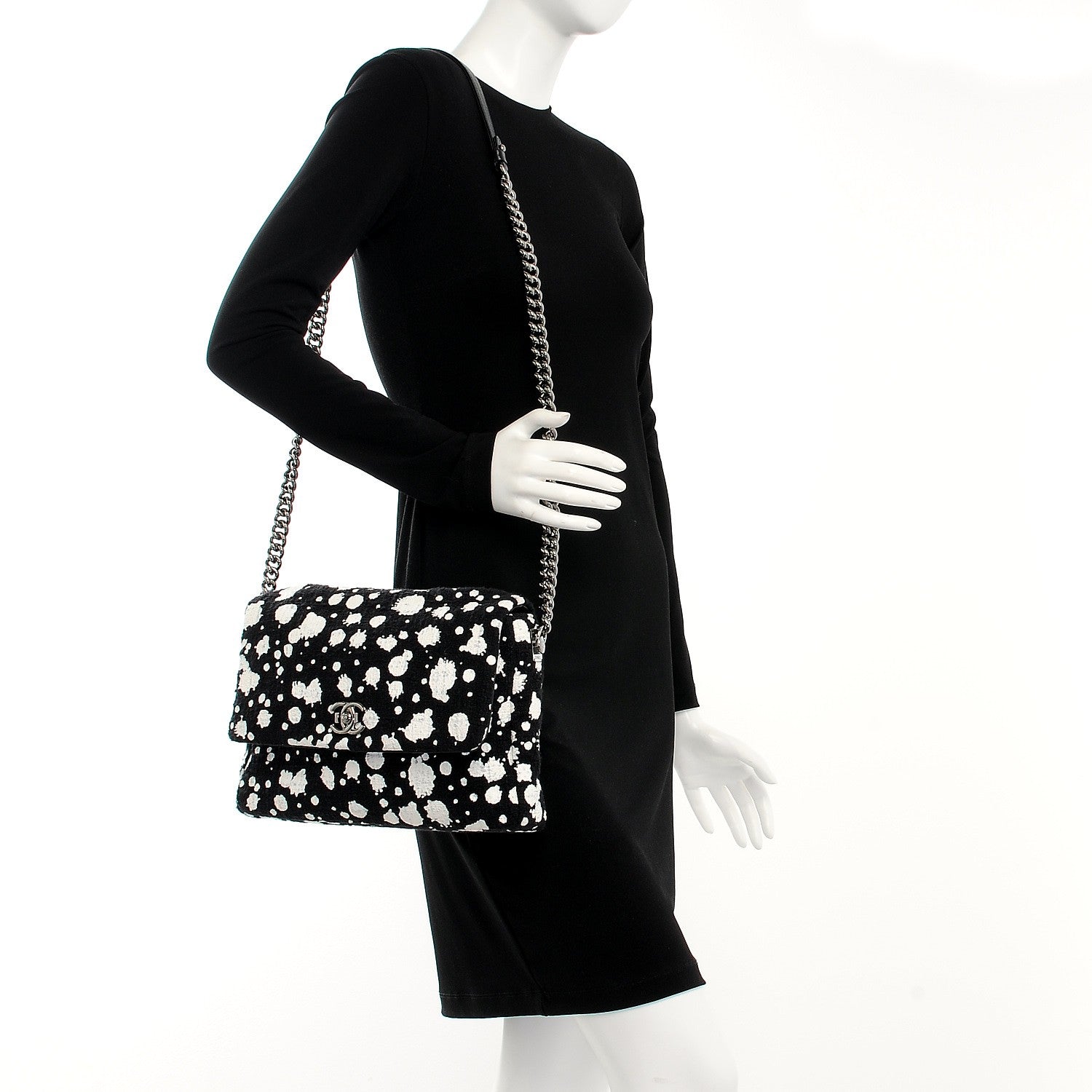 Chanel Painted Tweed Messenger Flap Bag Black 2 of 7