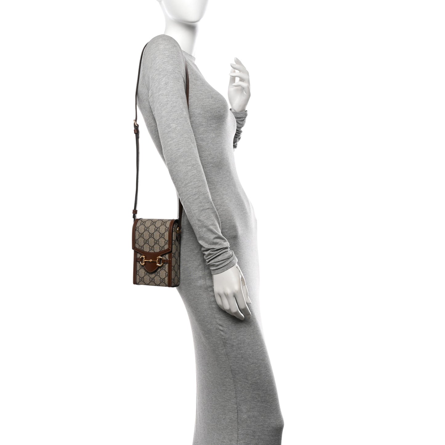 GG Supreme Monogram Mini Horsebit 1955 Crossbody Bag Beige Brown Sugar