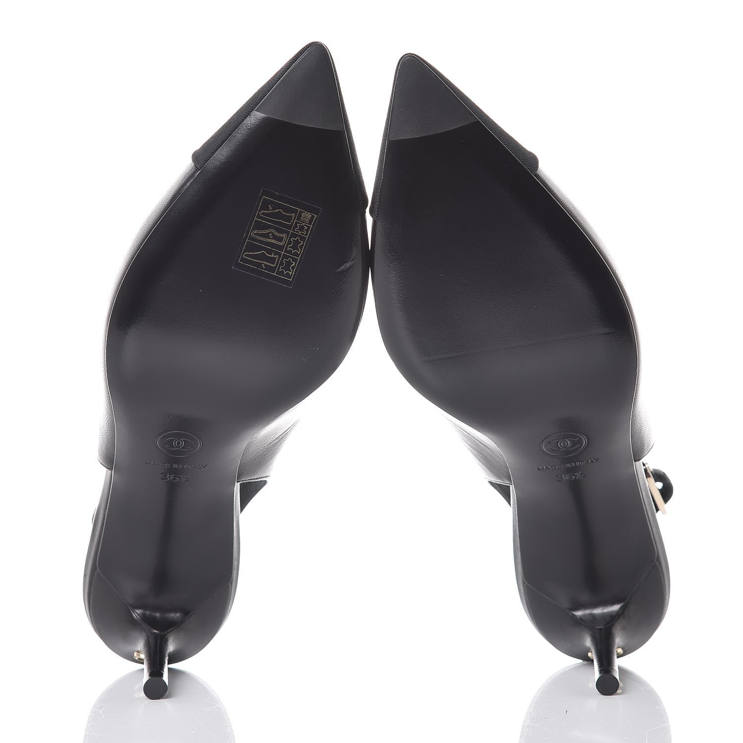 Chanel Goatskin Grosgrain Cap Toe CC Slingback Sandals 36.5 Black 5 of 9