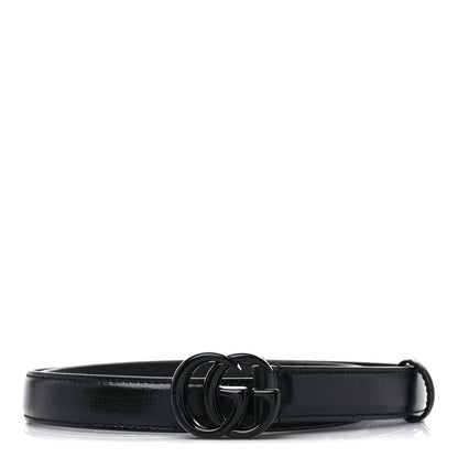 Gucci Azalea Calfskin Enamel Monochrome Double G 20mm Belt 75 30 Black 1 of 5