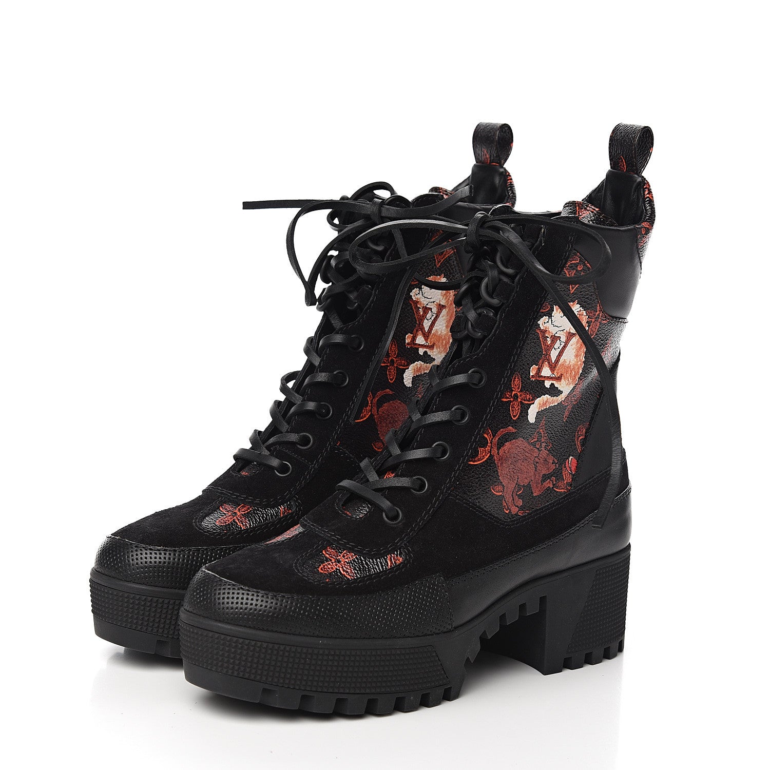 Louis Vuitton Suede Calfskin Catogram Laureate Platform Desert Boots 37 Black Marron 3 of 8