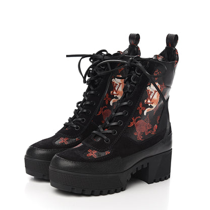 Louis Vuitton Suede Calfskin Catogram Laureate Platform Desert Boots 37 Black Marron 3 of 8