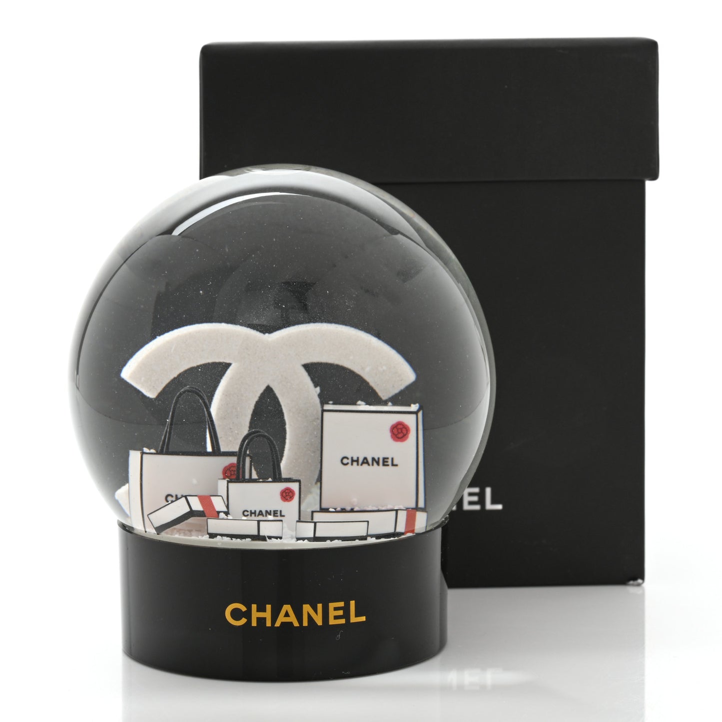 Glass CC Shopping Bag Snow Globe