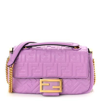 Fendi Nappa FF Embossed Small Midi Chain Baguette Violetta 1 of 8