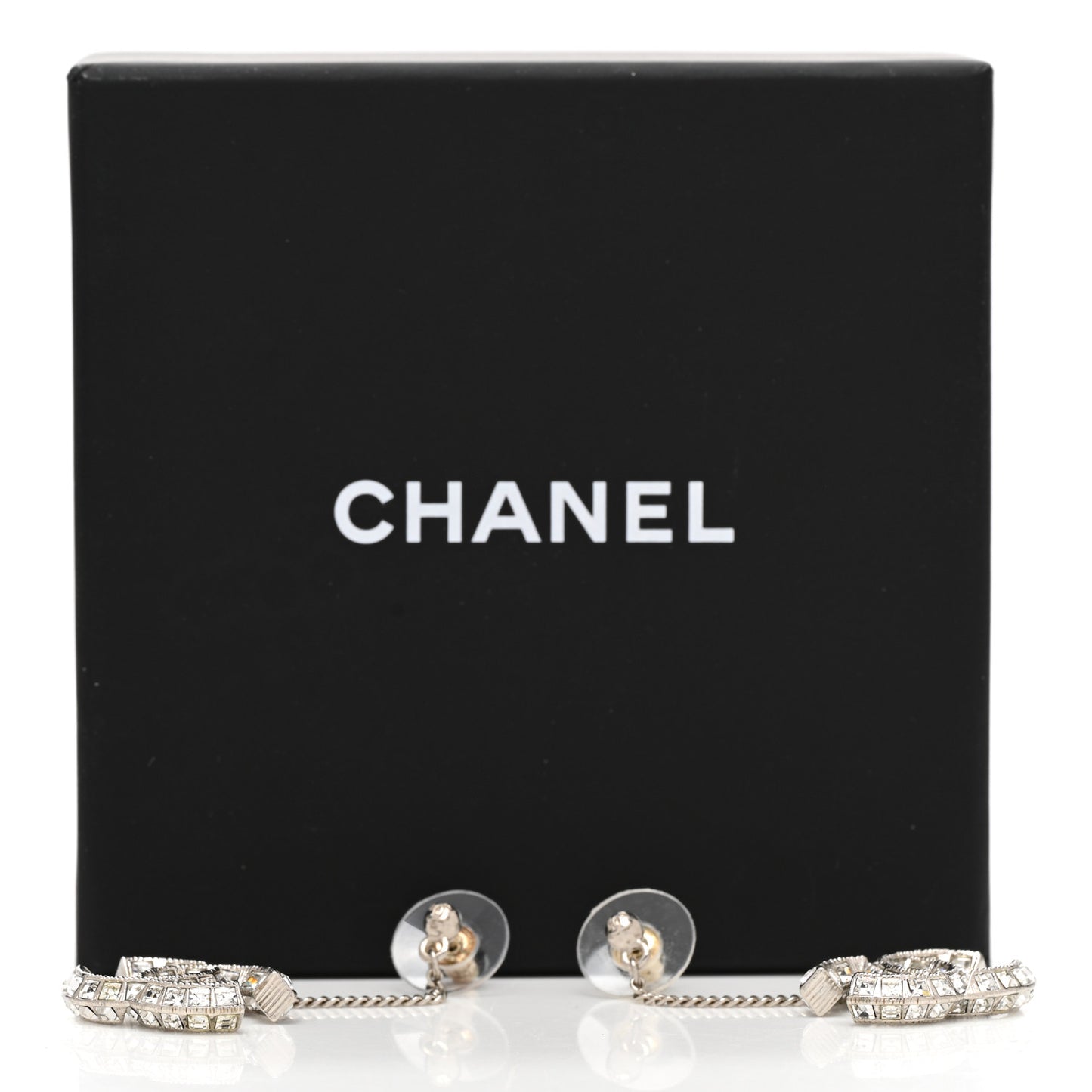 Baguette Crystal CC Drop Earrings Silver
