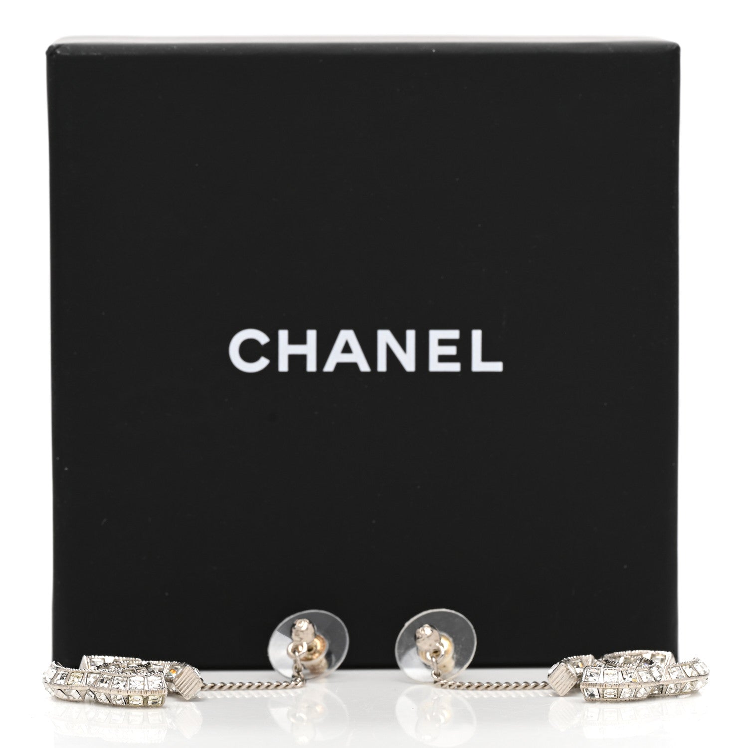 Chanel Baguette Crystal CC Drop Earrings Silver 5 of 5