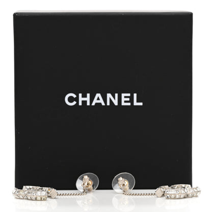 Chanel Baguette Crystal CC Drop Earrings Silver 5 of 5