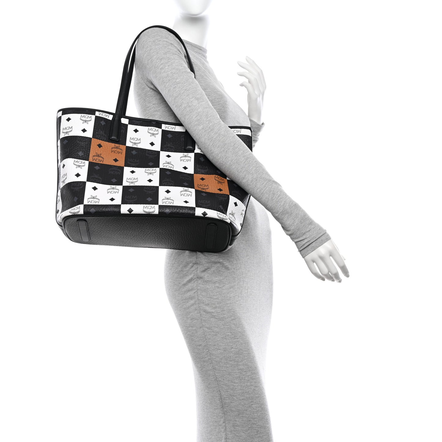 Checkerboard Visetos Medium Aren Shopper Tote Black White