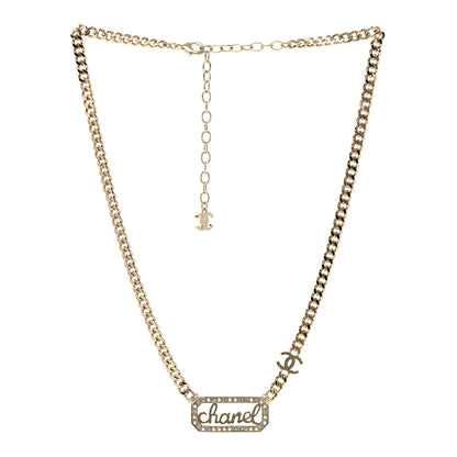 Chanel Metal Crystal Pearl Logo Necklace Gold Gold 3 of 4