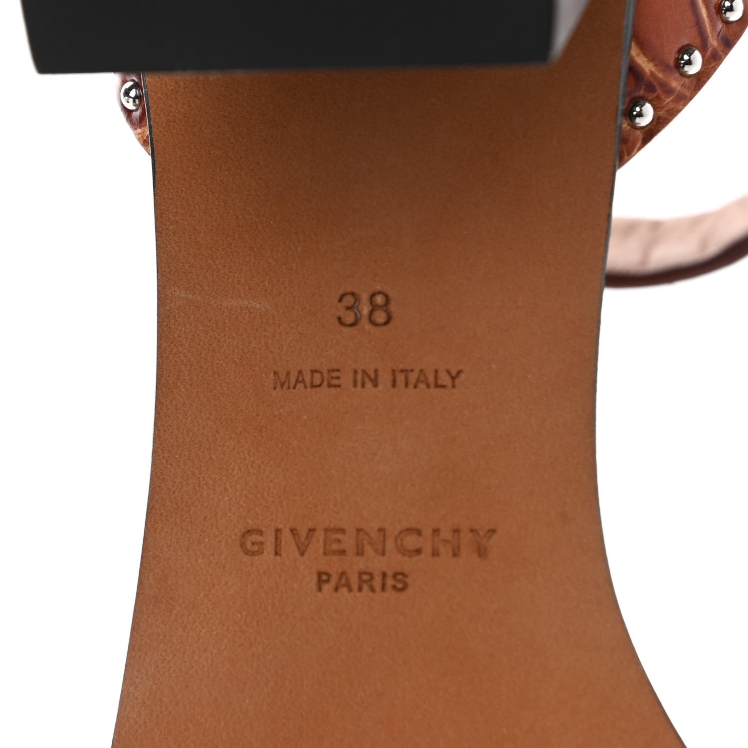 Givenchy Calfskin Crocodile Embossed Studded Elegant Sandals 38 Brown 6 of 9