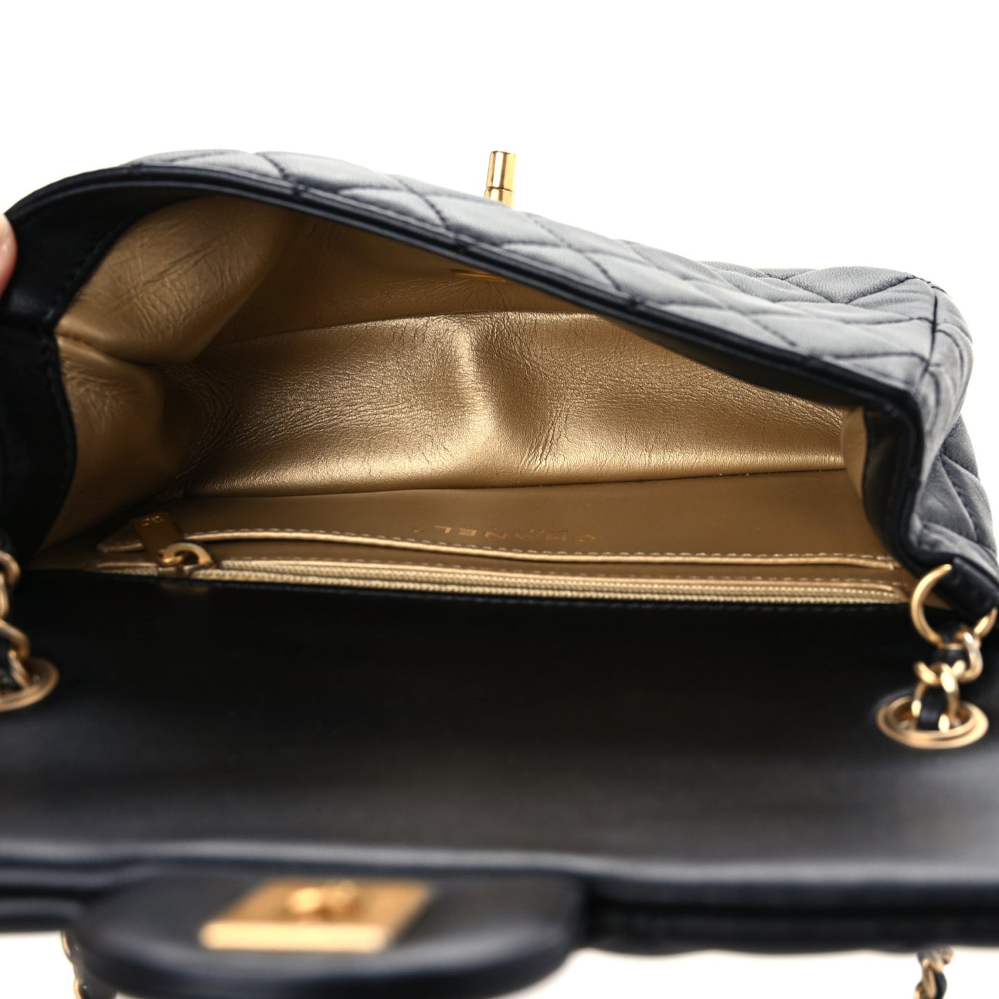 Lambskin Quilted Mini Rectangular Pearl Crush Flap Black
