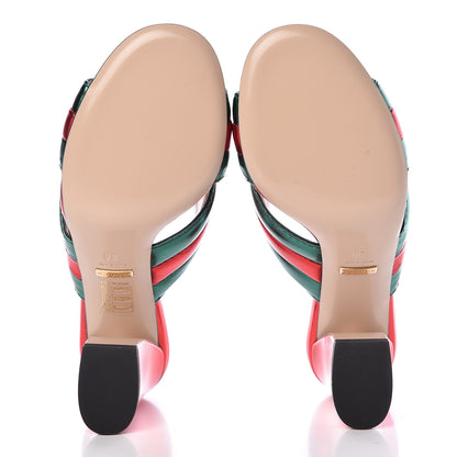 Gucci Metallic Nappa Crossover Mid Heel Slide Sandals 38 Green Flame Red 5 of 10