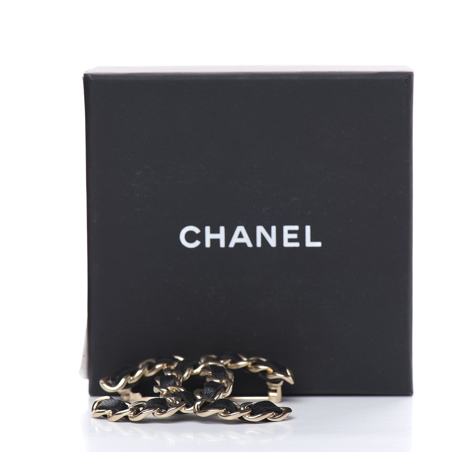Lambskin Chain CC Brooch Black Gold