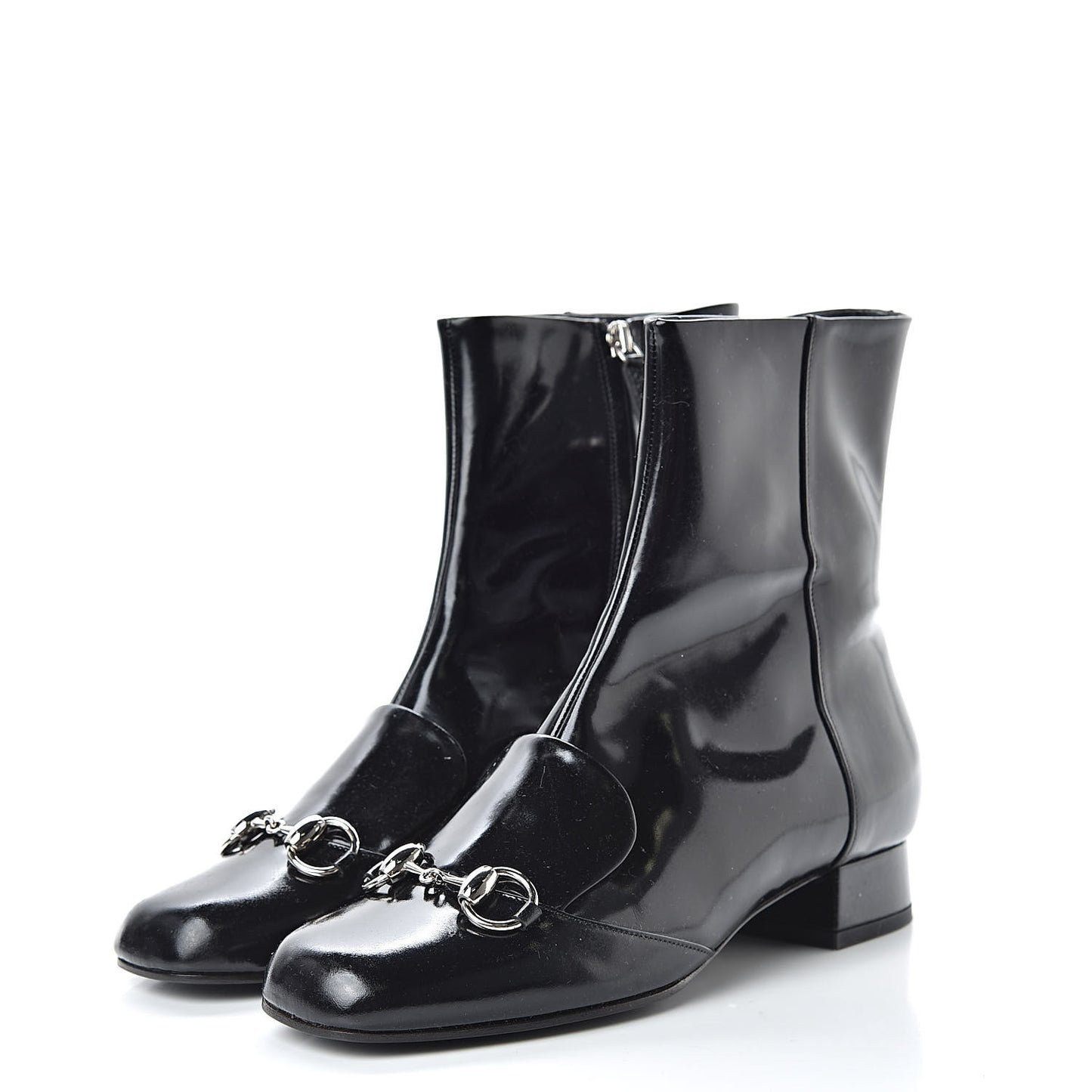Patent Calfskin Womens Lilian Horsebit Ankle Boots 37 Black