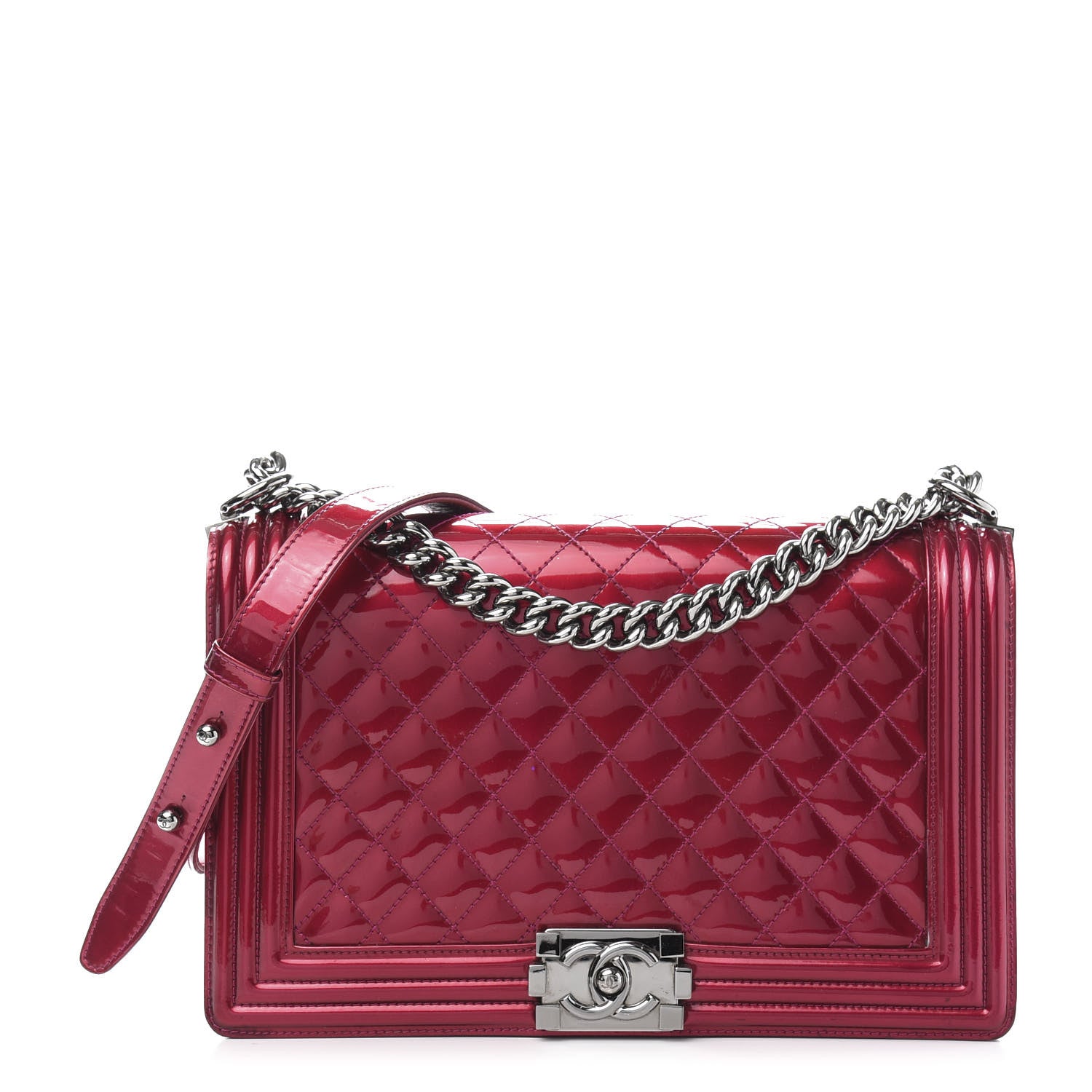 Chanel Metallic Patent Quilted New Medium Boy Flap Fuchsia 1 of 12