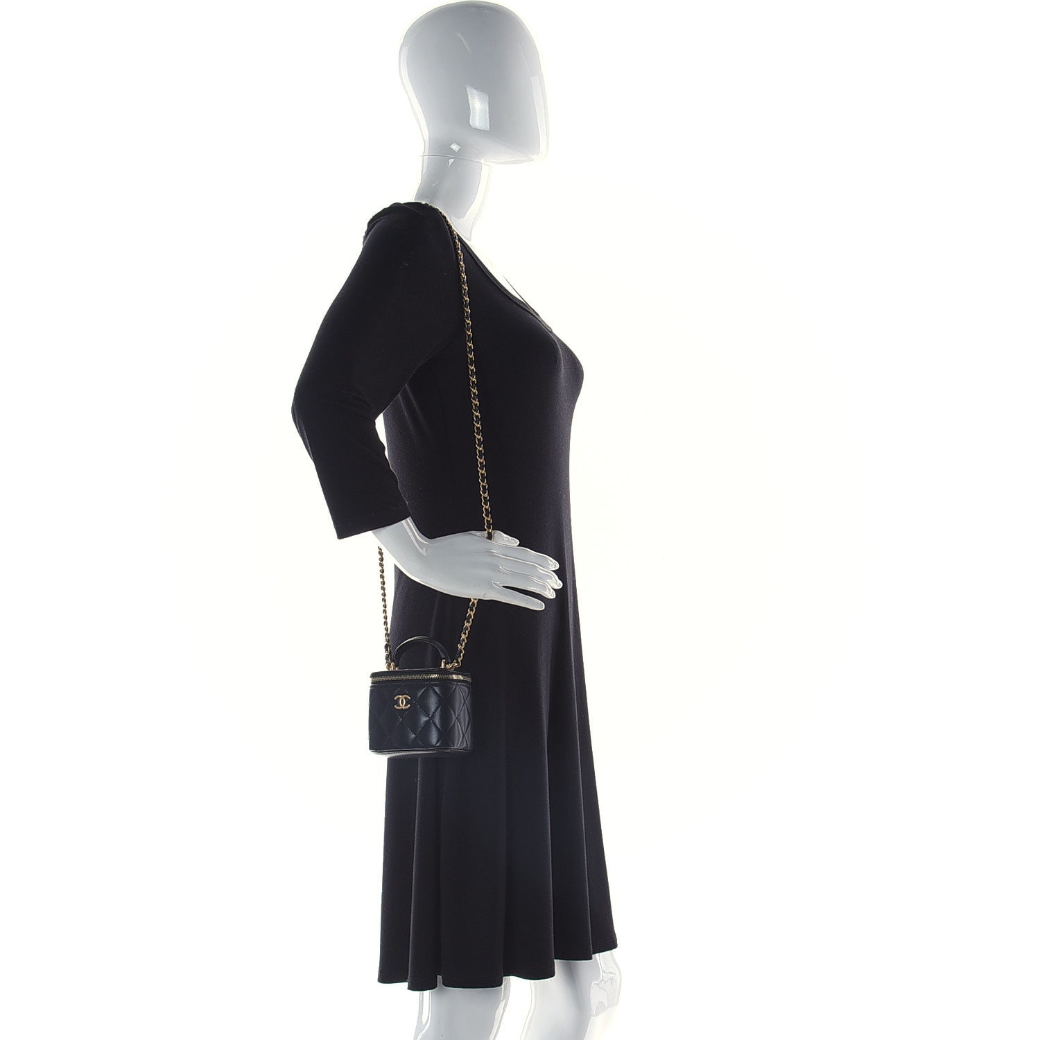 Chanel Lambskin Quilted Top Handle Mini Vanity Case With Chain Black 2 of 9