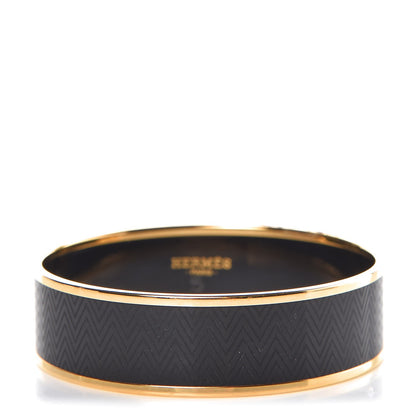 Hermes Enamel Printed Chevron Wide Bracelet 65 Black 1 of 6