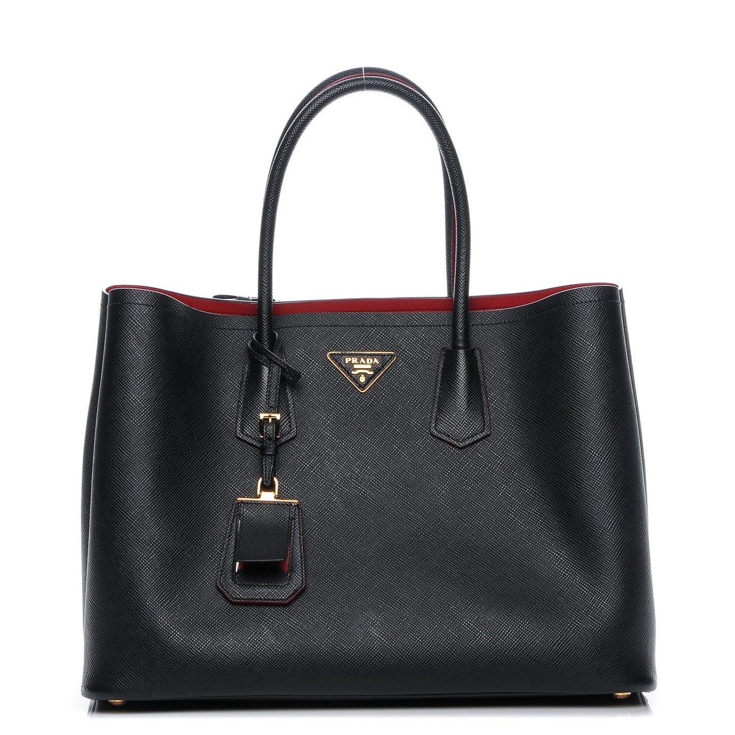 Saffiano Cuir Large Double Bag Nero Black Ciliegia