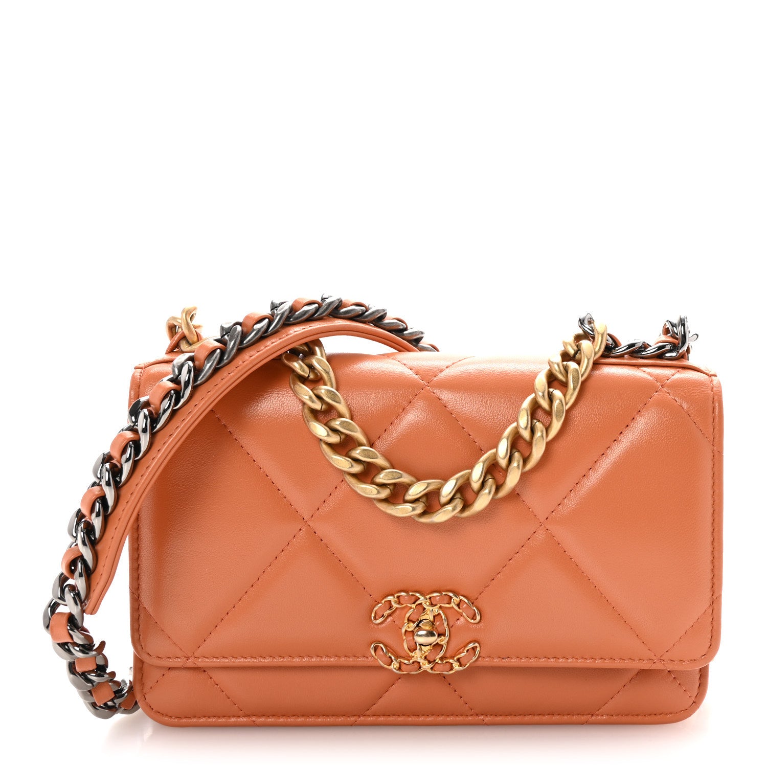 Chanel Lambskin Quilted Chanel 19 Wallet On Chain WOC Orange 1 of 12