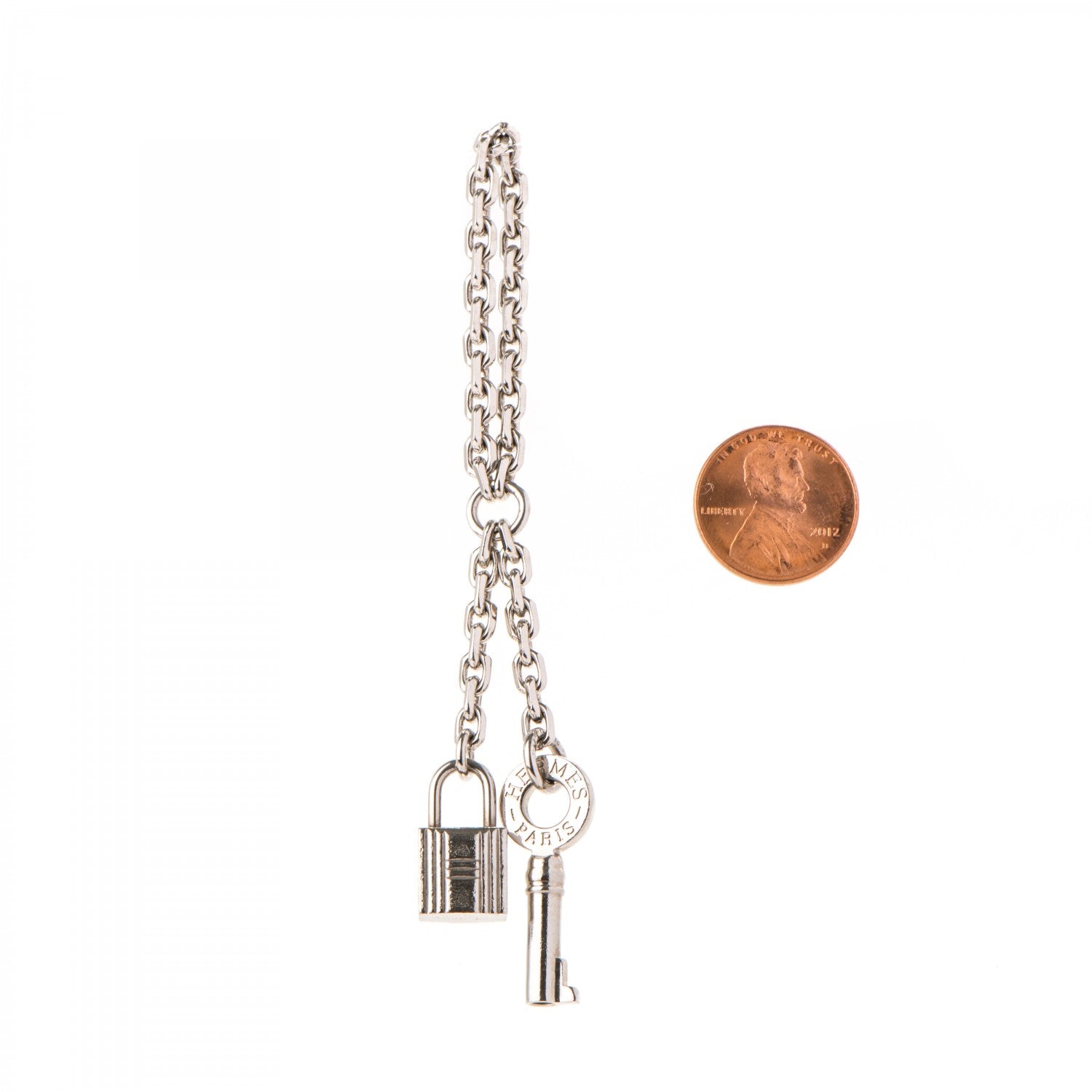 Hermes Sterling Silver Cadena Lock and Key Chain Bag Charm 2 of 5