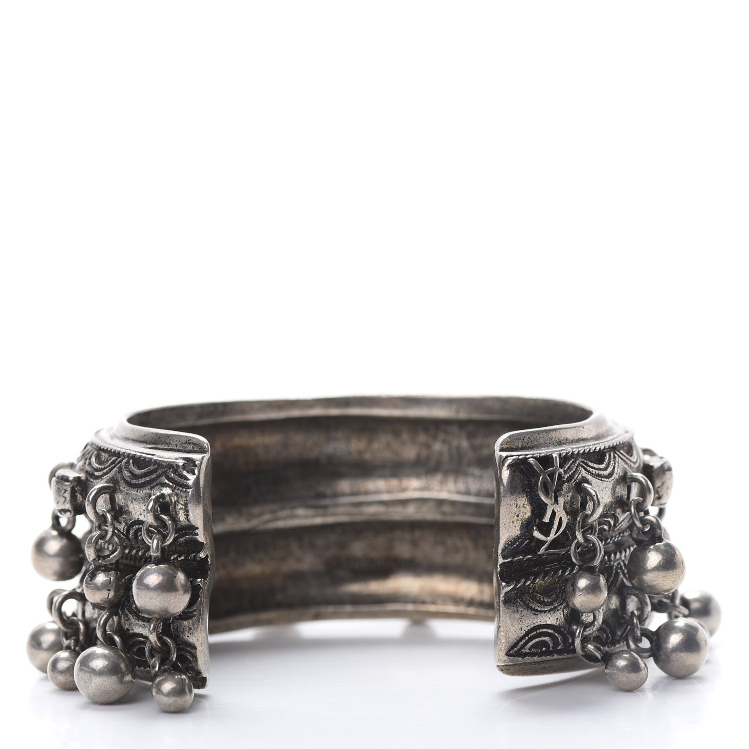 Saint Laurent Brass Marrakech Bell Cuff Bracelet Argent Oxyde 3 of 5