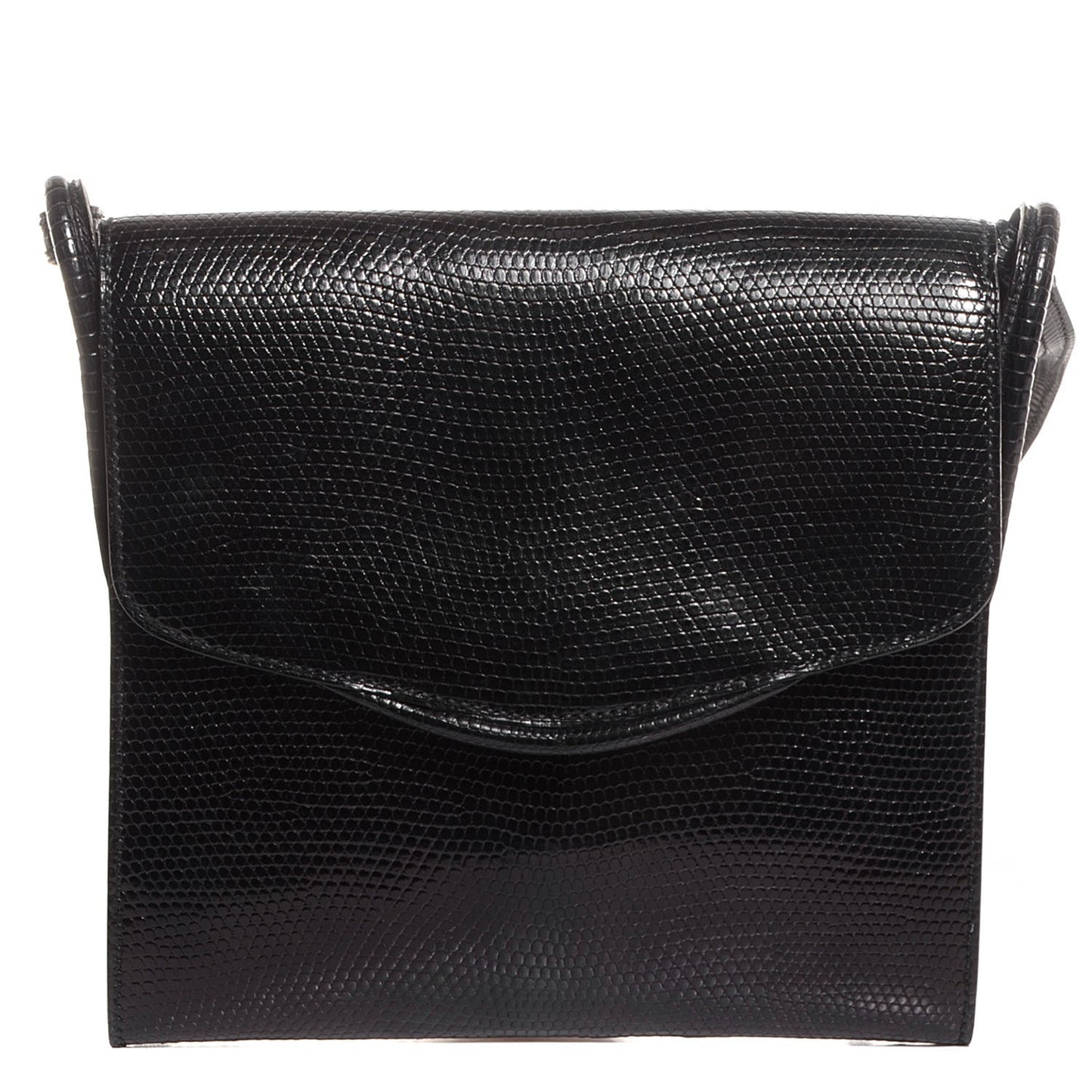 Lizard Flap Shoulder Bag Black