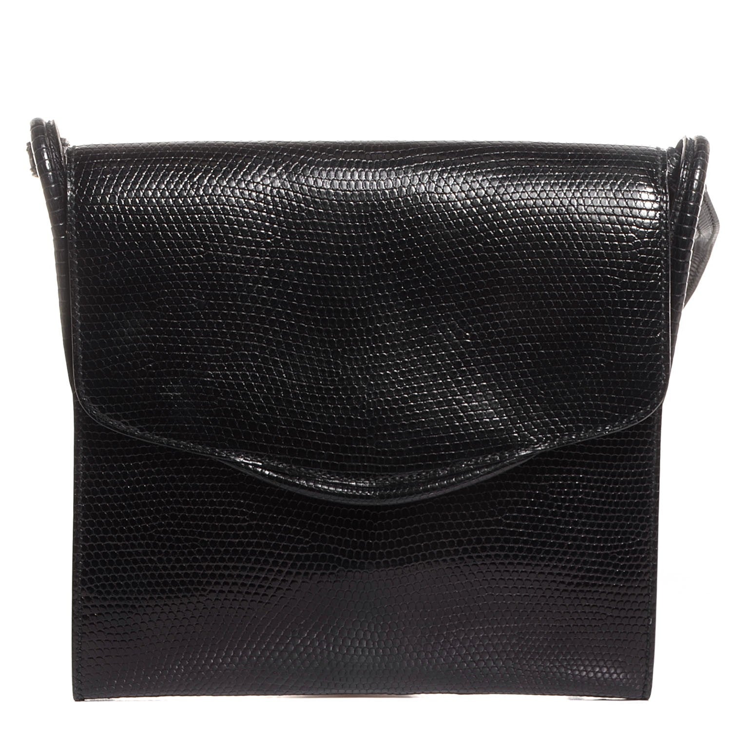 Hermes Lizard Flap Shoulder Bag Black 1 of 7