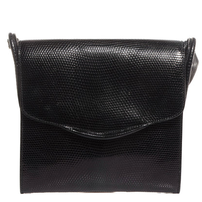 Hermes Lizard Flap Shoulder Bag Black 1 of 7