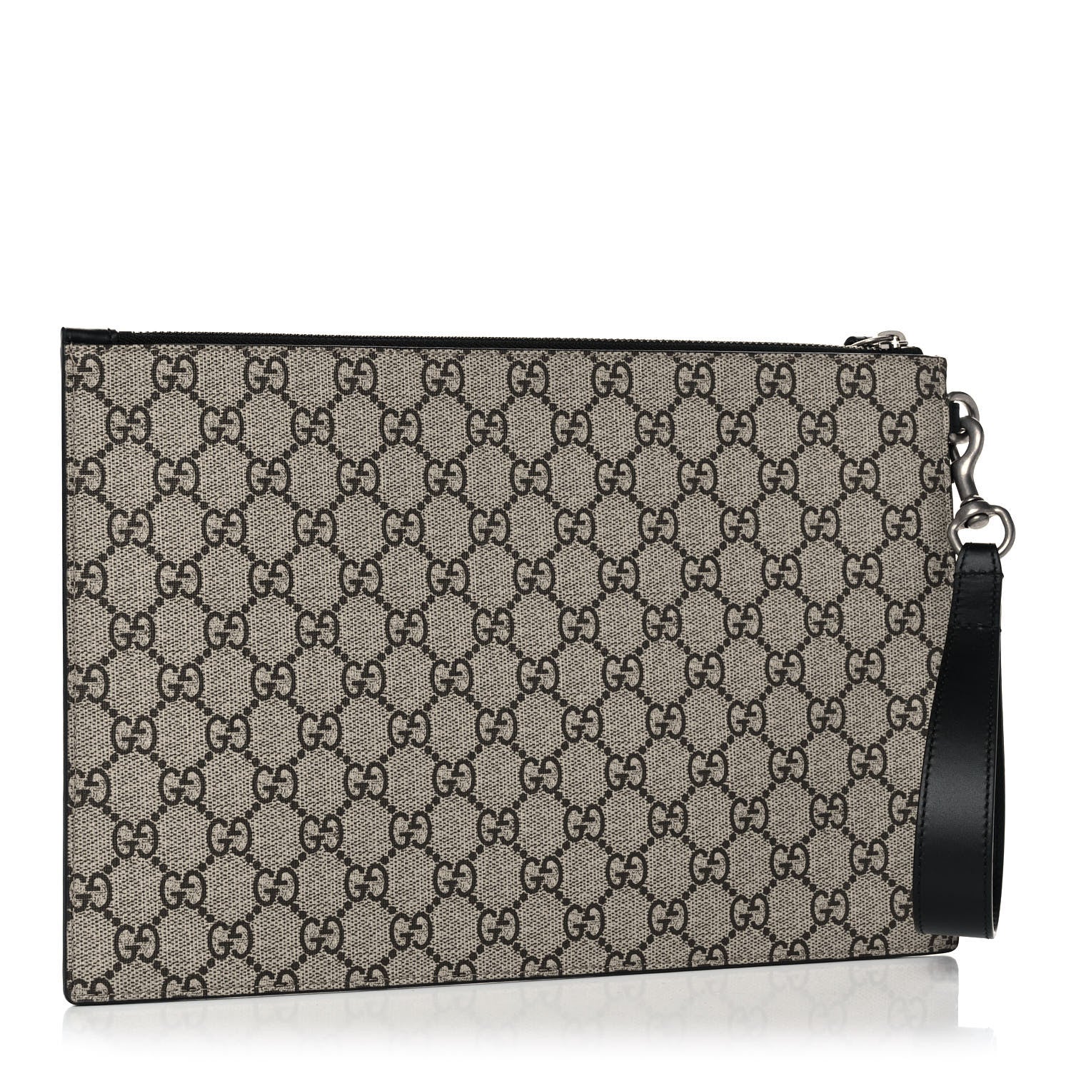 Gucci GG Supreme Monogram Kingsnake Zip Wristlet Pouch Beige Black 3 of 9