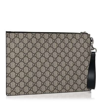 Gucci GG Supreme Monogram Kingsnake Zip Wristlet Pouch Beige Black 3 of 9