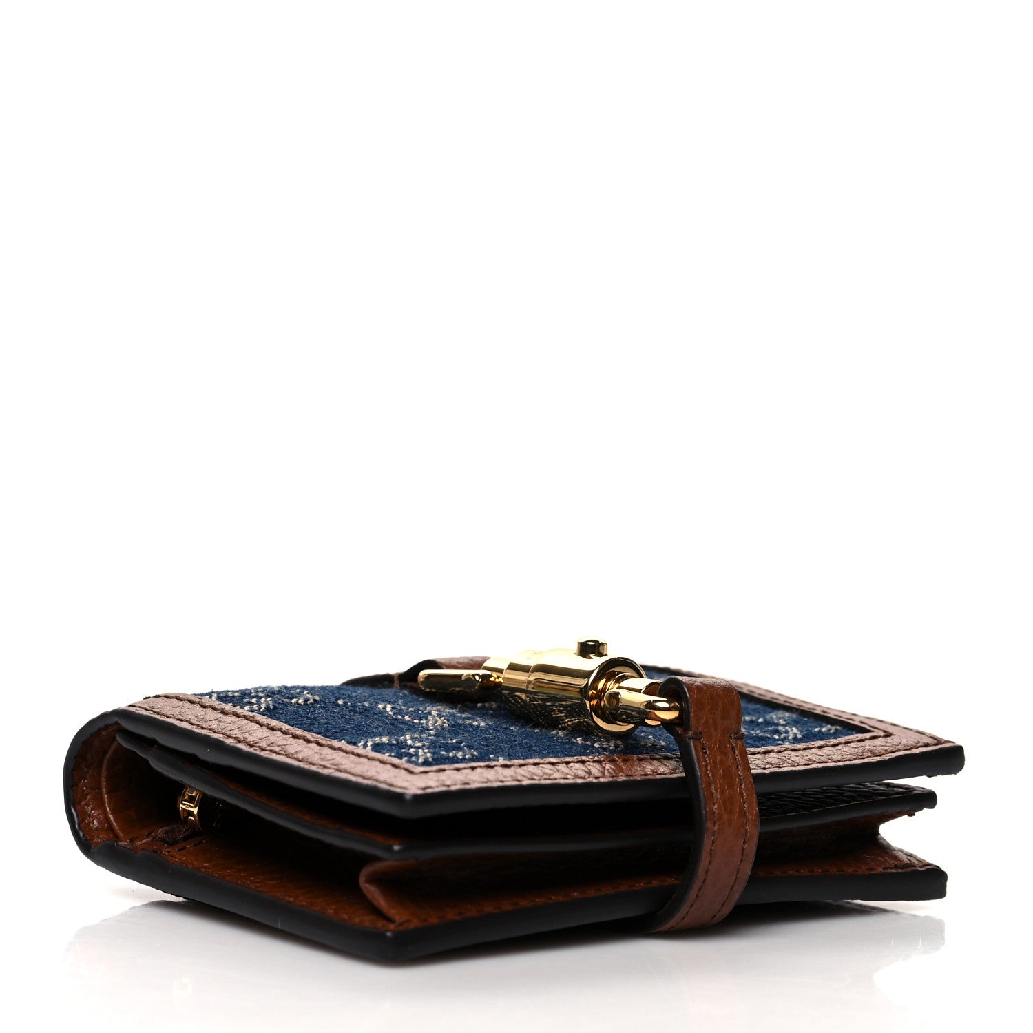 Gucci New Denim GG Monogram Jackie 1961 Card Case Blue Tea Cuir 4 of 8