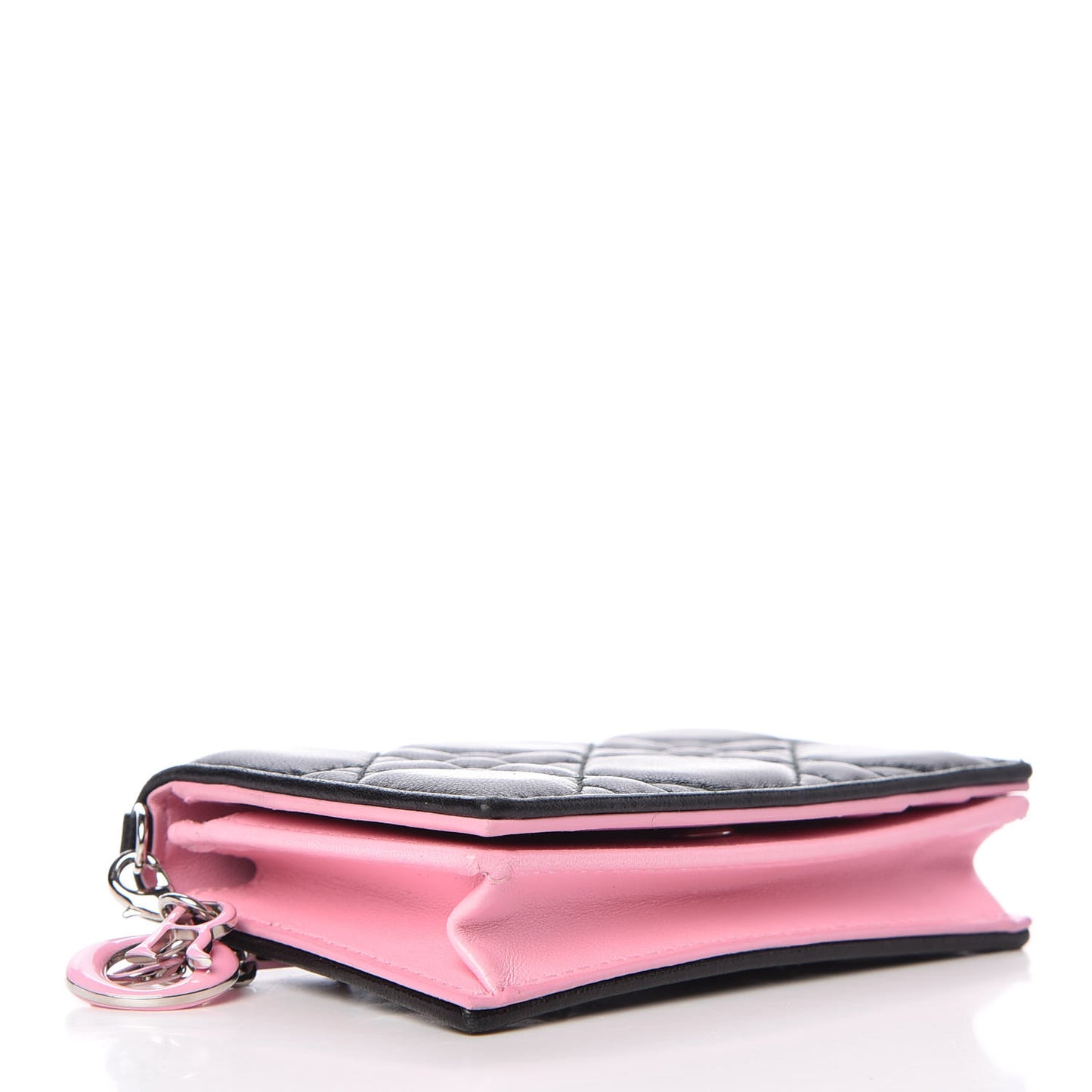 Lambskin Cannage Bi-Color Small Lady Dior Flap Card Holder Black Pink