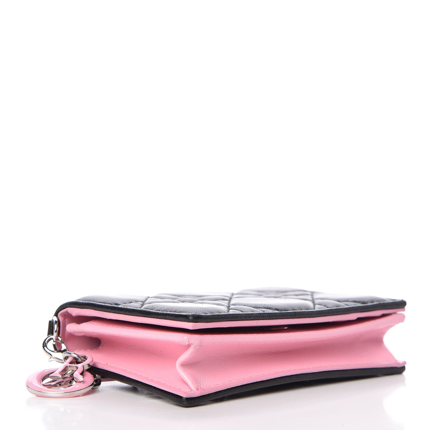Christian Dior Lambskin Cannage Bi-Color Small Lady Dior Flap Card Holder Black Pink 4 of 10