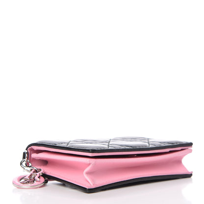 Christian Dior Lambskin Cannage Bi-Color Small Lady Dior Flap Card Holder Black Pink 4 of 10