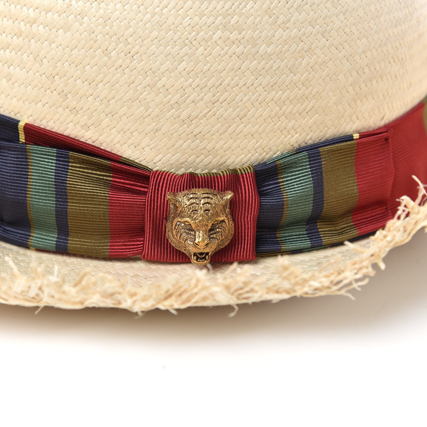 Gucci Raffia Ribbon Striped Panama Hat 59 Natural 6 of 7
