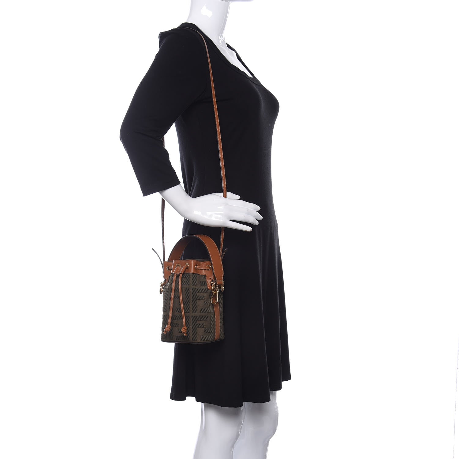 Fendi Canvas Vitello King F is Fendi FF Embroidered Mini Mon Tresor Bucket Bag Amazzonia Cuoio 2 of 9
