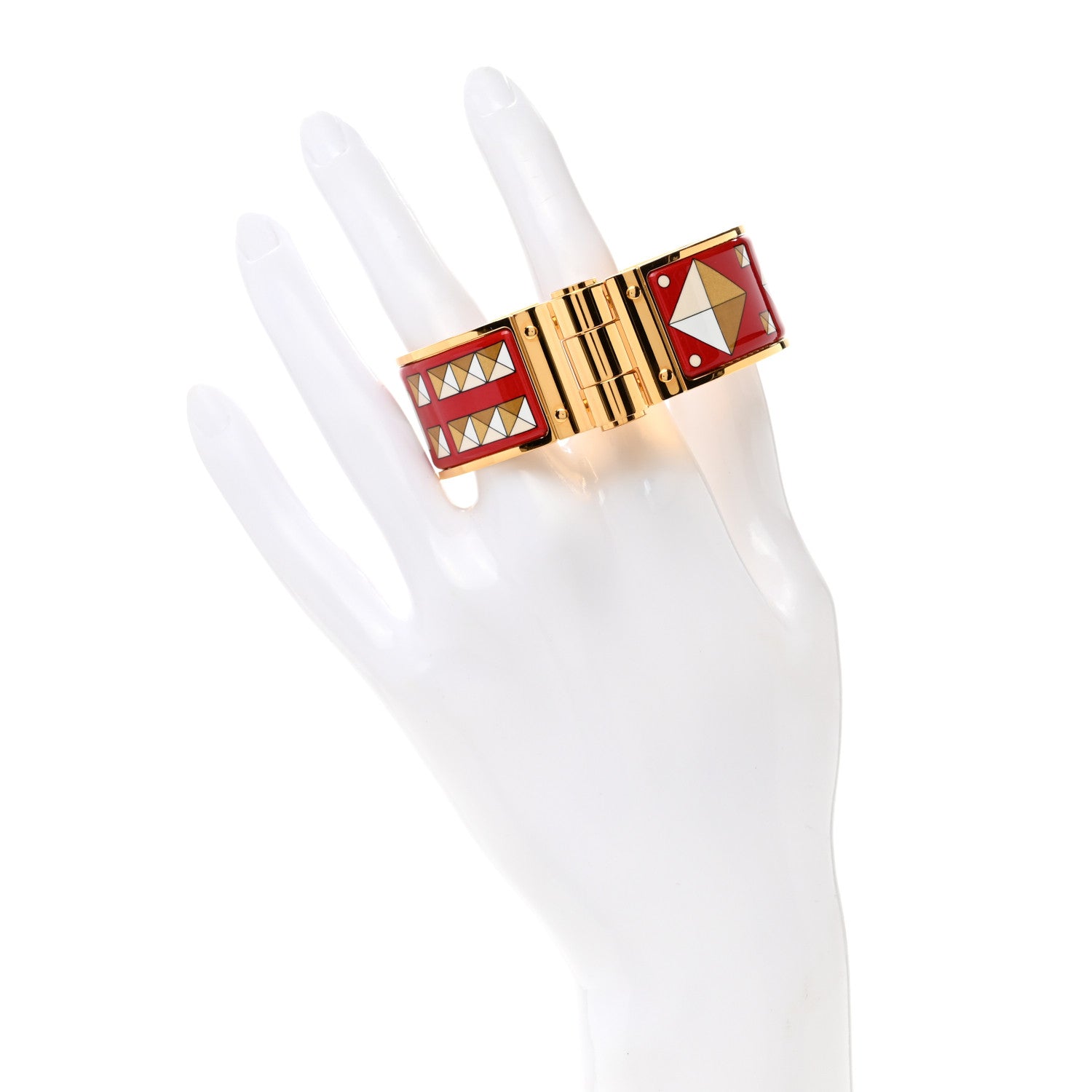 Hermes Enamel Printed Wide Colliers De Chiens Hinged Bracelet L La Vie En Rouge 2 of 5