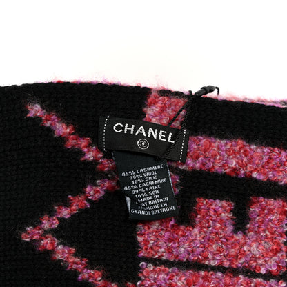 Chanel Wool Cashmere CC Scarf Dark Pink Black 3 of 4