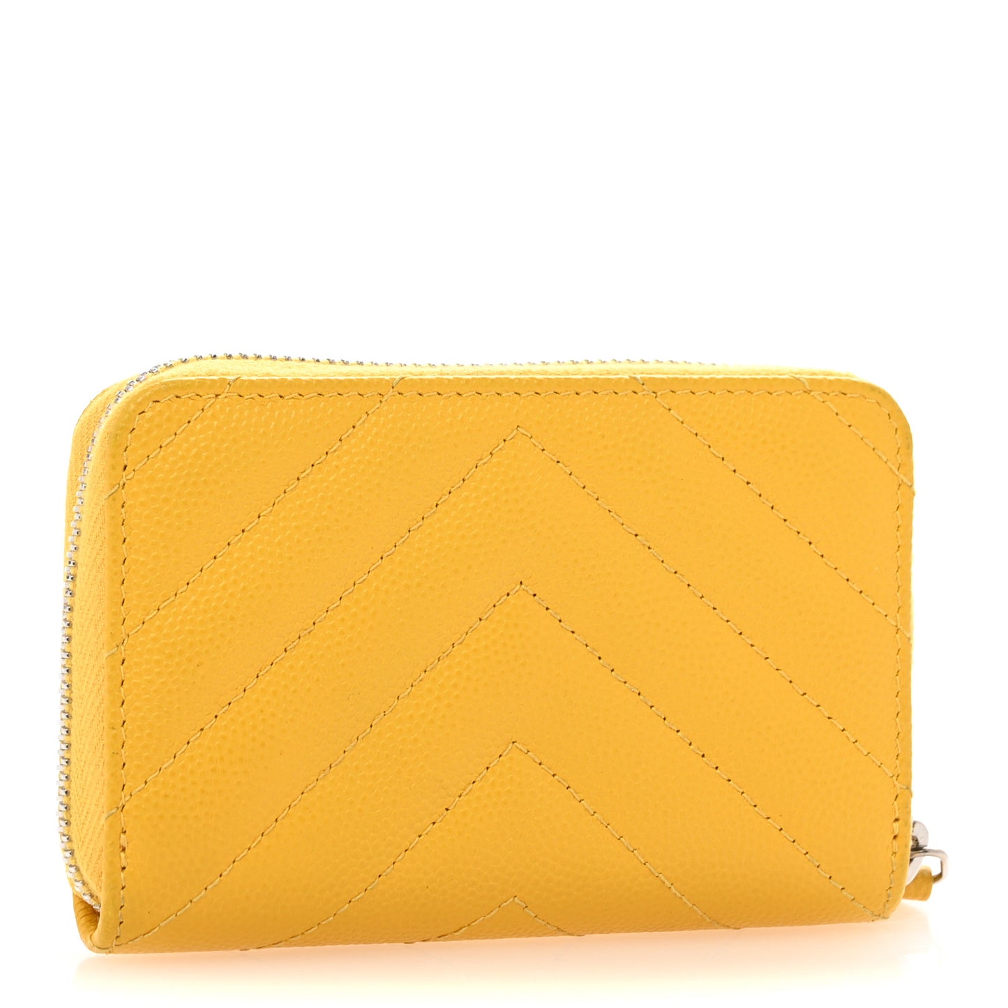 Caviar Chevron Quilted Zip Coin Purse Yellow