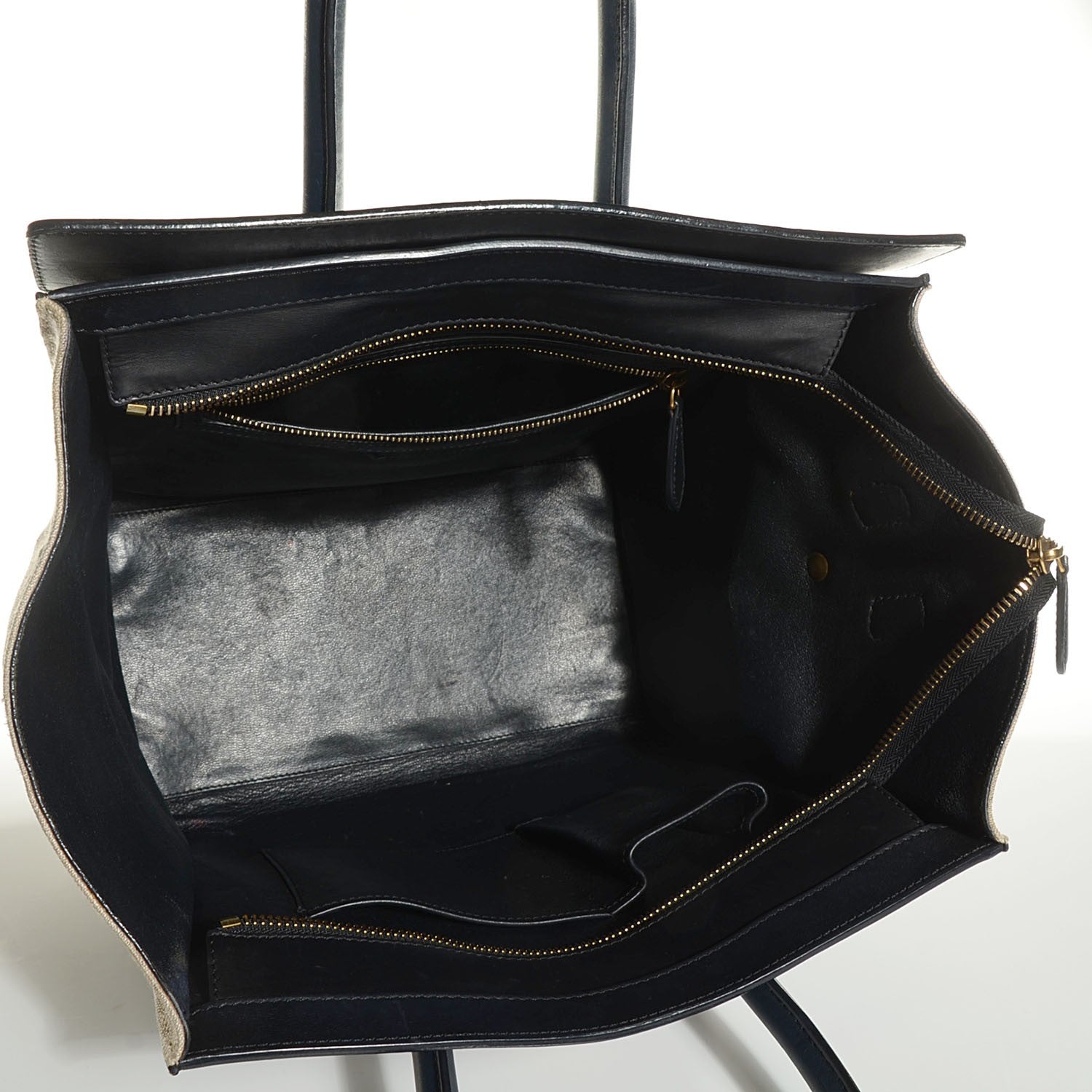 Celine Smooth Calfskin Linen Mini Tri-Color Luggage Black Khaki Navy 12 of 14
