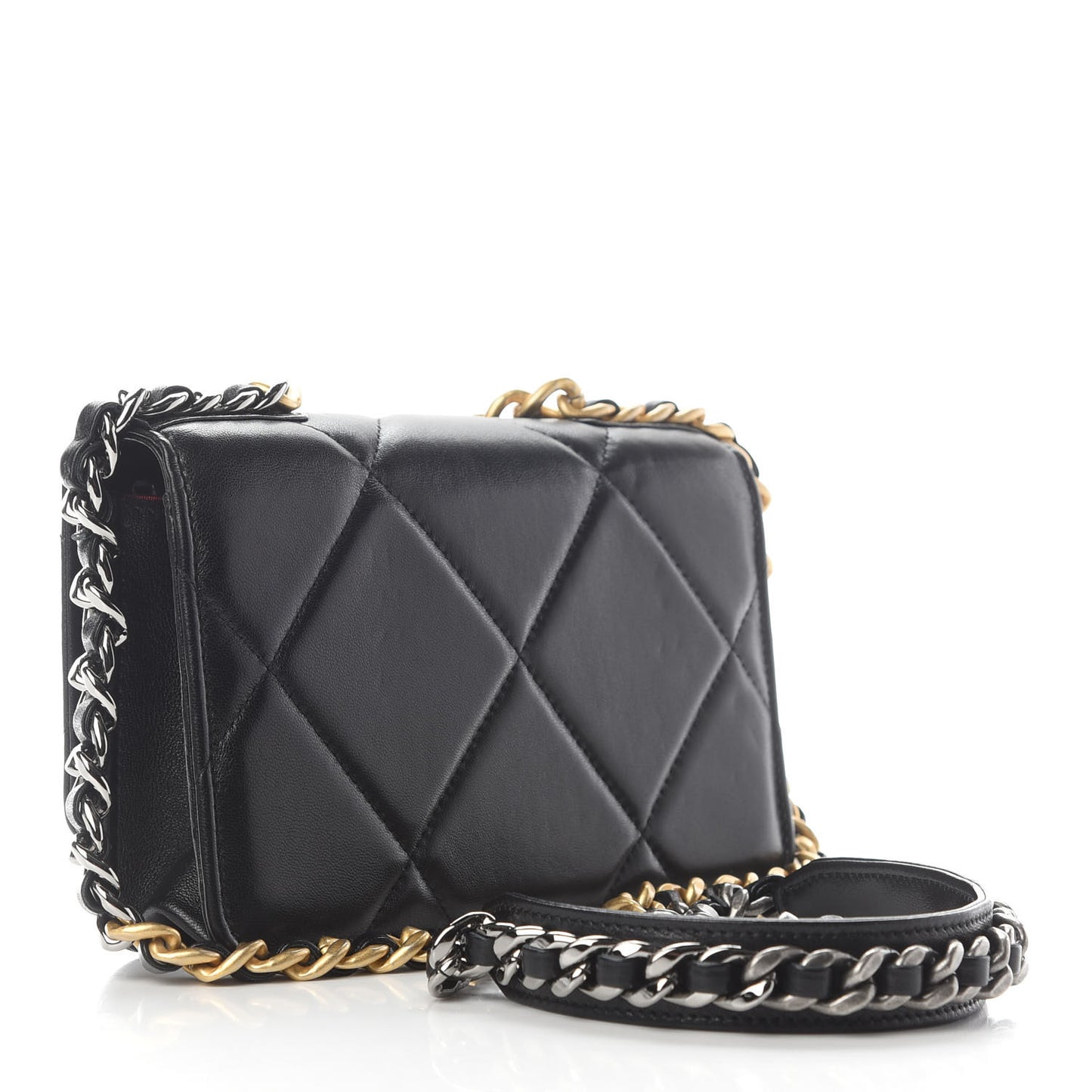Lambskin Quilted Chanel 19 Wallet On Chain WOC Black