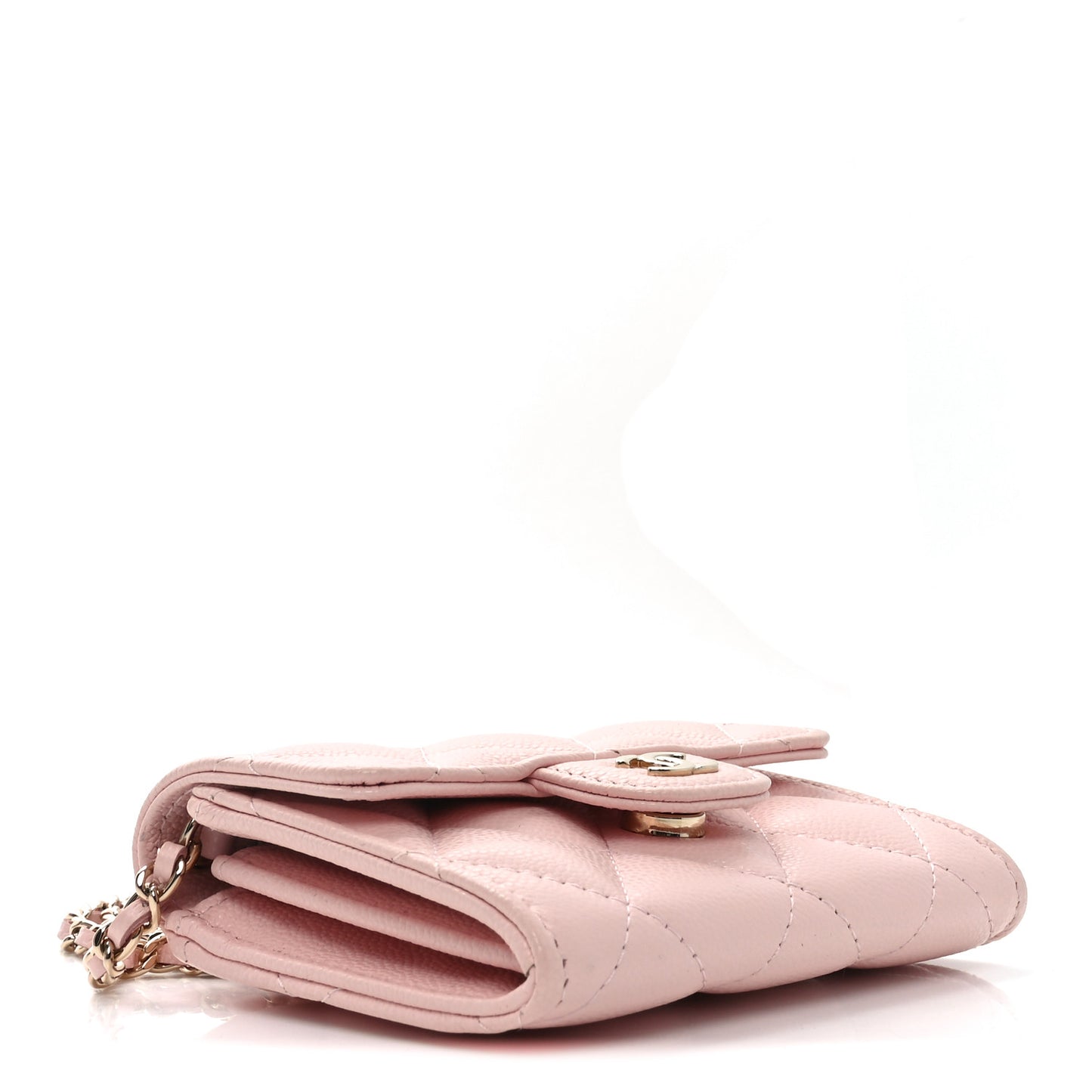 Caviar Quilted Flap Card Holder On Chain Pink